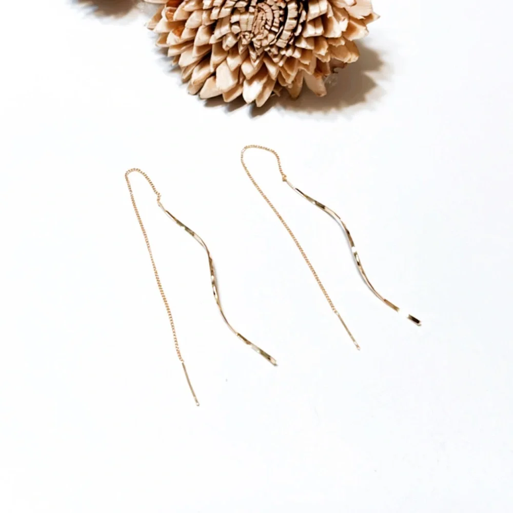 Twist gold threader earrings M271 - Picture 2 of 4